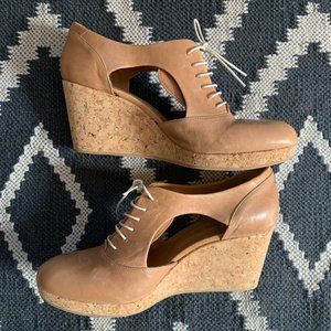 COCLICO tan brown soft leather cork cut out wedges NWOT 41 9.5